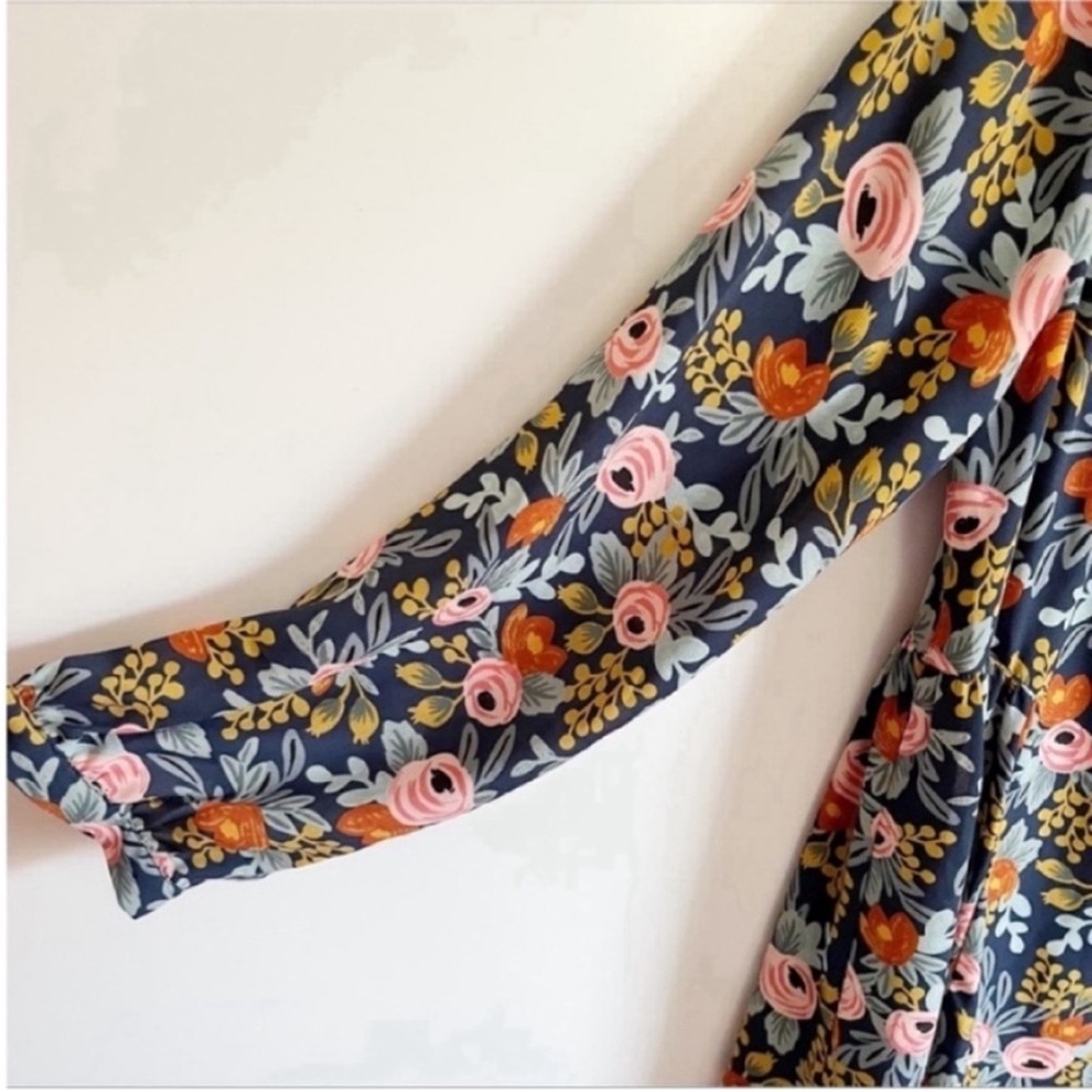 Anthro Paper Crown Rifle Paper Co Efflorescence swing dress floral blue pink - Picture 5 of 10